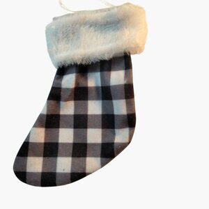 Holiday Time Black White Checkered Faux Fur Mini Christmas Stocking Ornament